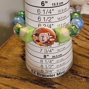 Handmade Cute Green Beaded Bracelet with Cartoon Charm Labubu